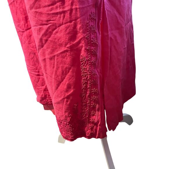 Talbots Women's 12P Preppy V Neck Knee Length Pink Shift Dress Embroidered Linen - Picture 6 of 8